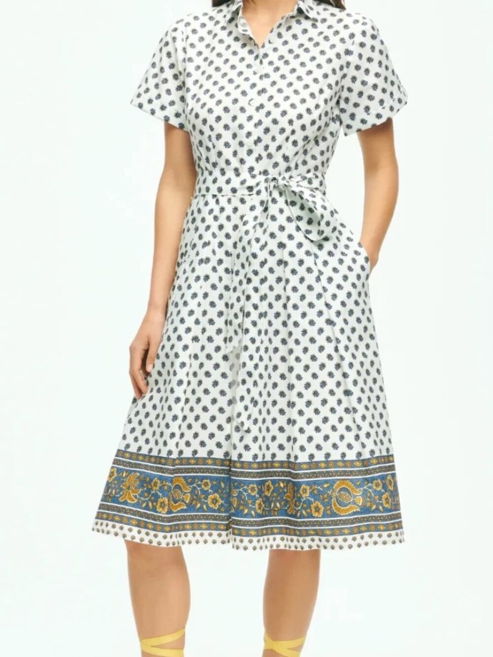 Brooks Brothers Paisley Floral Belted Shirt Dress In Cotton 2 $228